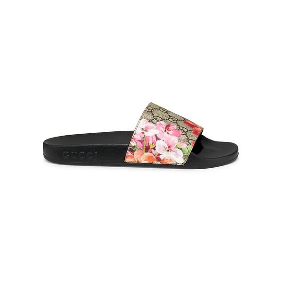 Gucci Gg 'Blooms' Black Rubber Supreme Slide Sandals Size 40 (10) - Picture 1 of 6